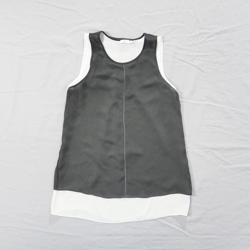 Vince Layered Tank Top Womens Medium Black White Silk Sleeveless Color Block